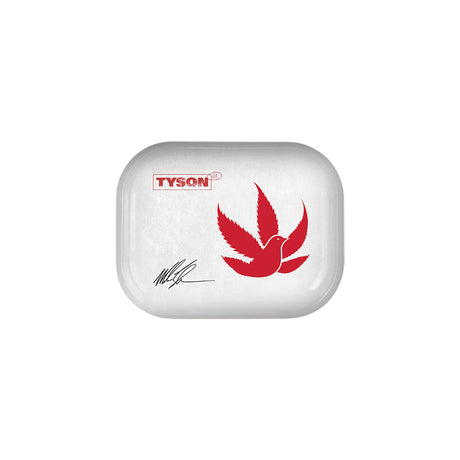 TYSON 2.0 white metal rolling tray with red pigeon design, medium size, perfect for dry herb preparation