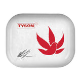 TYSON 2.0 white metal rolling tray with a red pigeon design, ideal for dry herb preparation