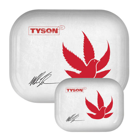 TYSON 2.0 white metal rolling trays with red pigeon design, available in medium and small sizes
