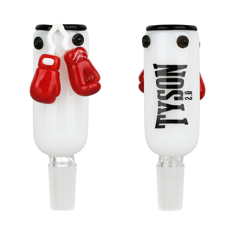 TYSON 2.0 Punching Bag Herb Slide in White with Red Gloves, 14mm Male Joint, for Bongs