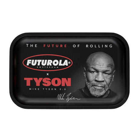 TYSON 2.0 x Futurola Metal Rolling Tray featuring Mike Tyson, ideal for dry herbs, top view