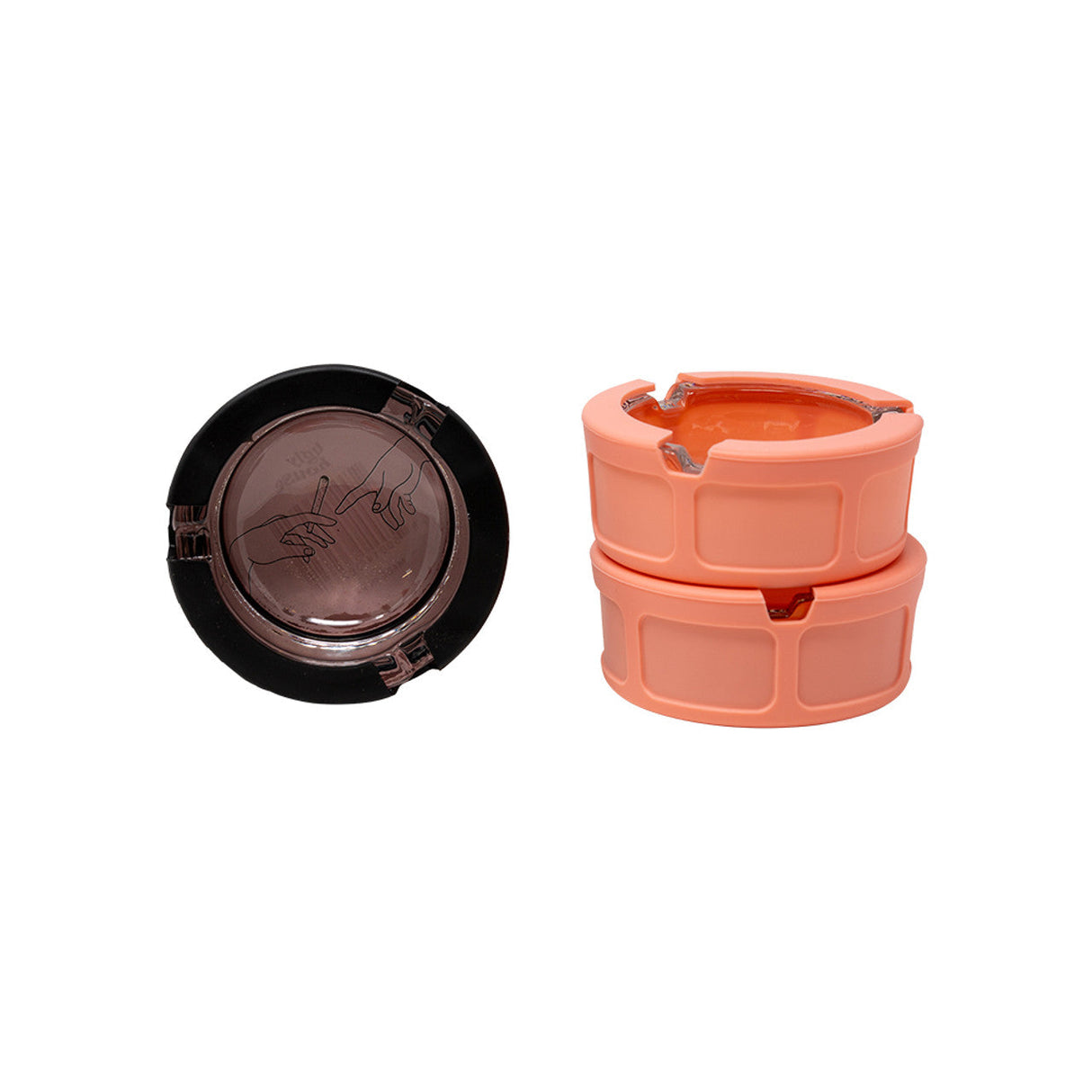 Ugly House Silicone & Glass Ashtrays in black and pink, 'I'd Hit That' design, compact and portable 6 pack