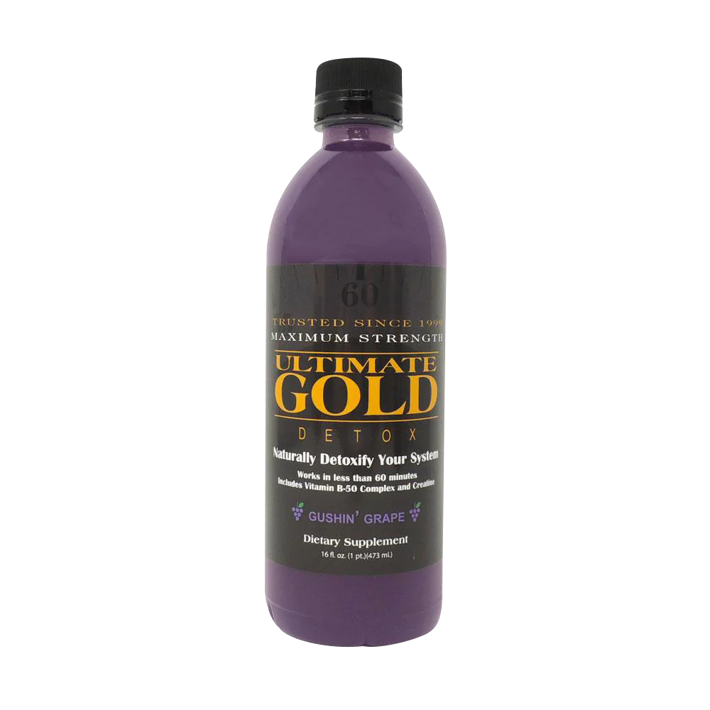 Ultimate Gold Detox 16oz cleanse drink in Grape flavor, front view on white background