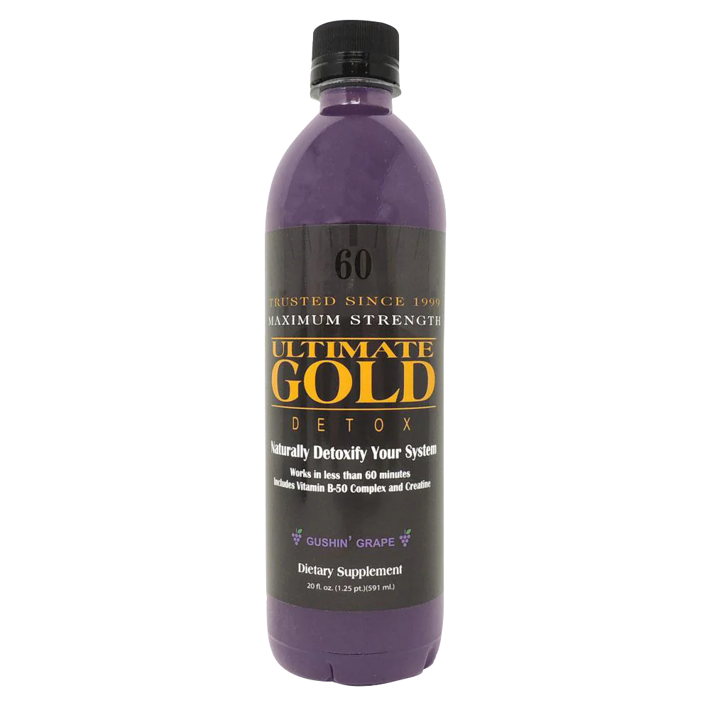Ultimate Gold Detox 20oz Grape Flavor - Front View of Purple Bottle
