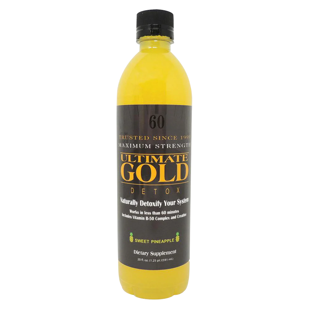 Ultimate Gold Detox 20oz Drink in Sweet Pineapple Flavor, Front View on White Background