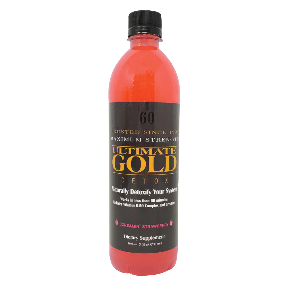Ultimate Gold 20oz Detox Drink in Screamin' Strawberry flavor, front view on white background
