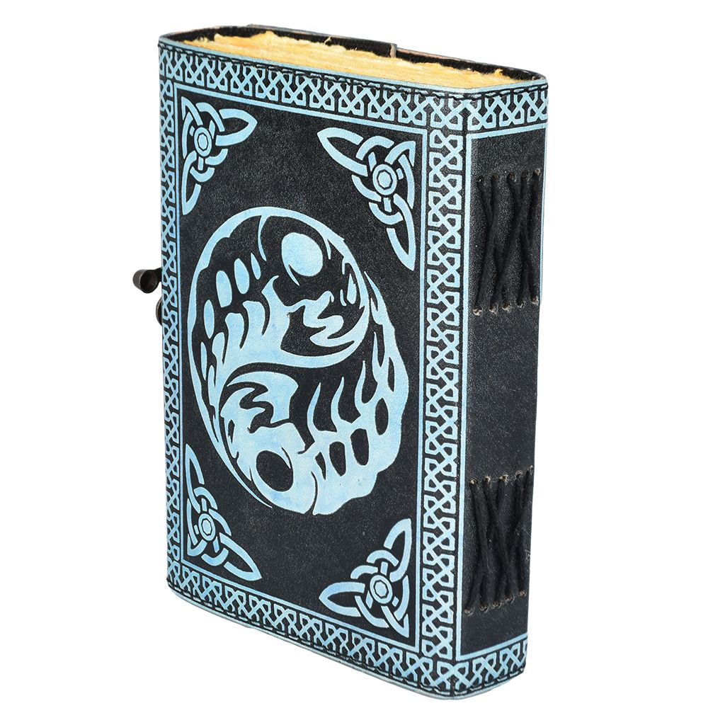 ANANYOM Handmade Black Leather Journal - Sun & Moon Embossed Notebook Diary, 8x6