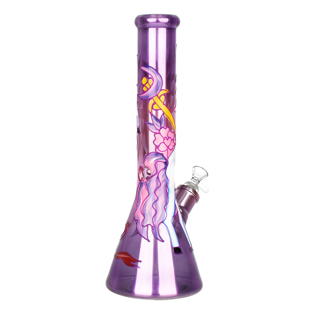 13.5" Unicorn Glow Beaker Water Pipe with 14mm Female Joint, Durable Borosilicate Glass, Front View