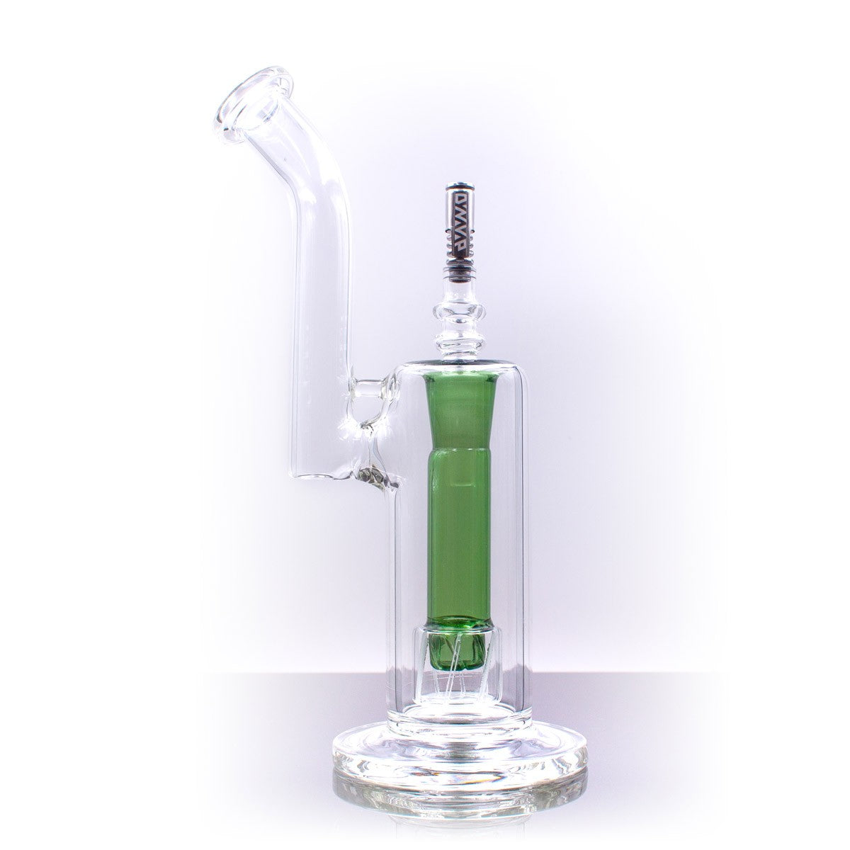 The Stash Shack - Universal Glass Adapter for DynaVap, clear with green accent, front view