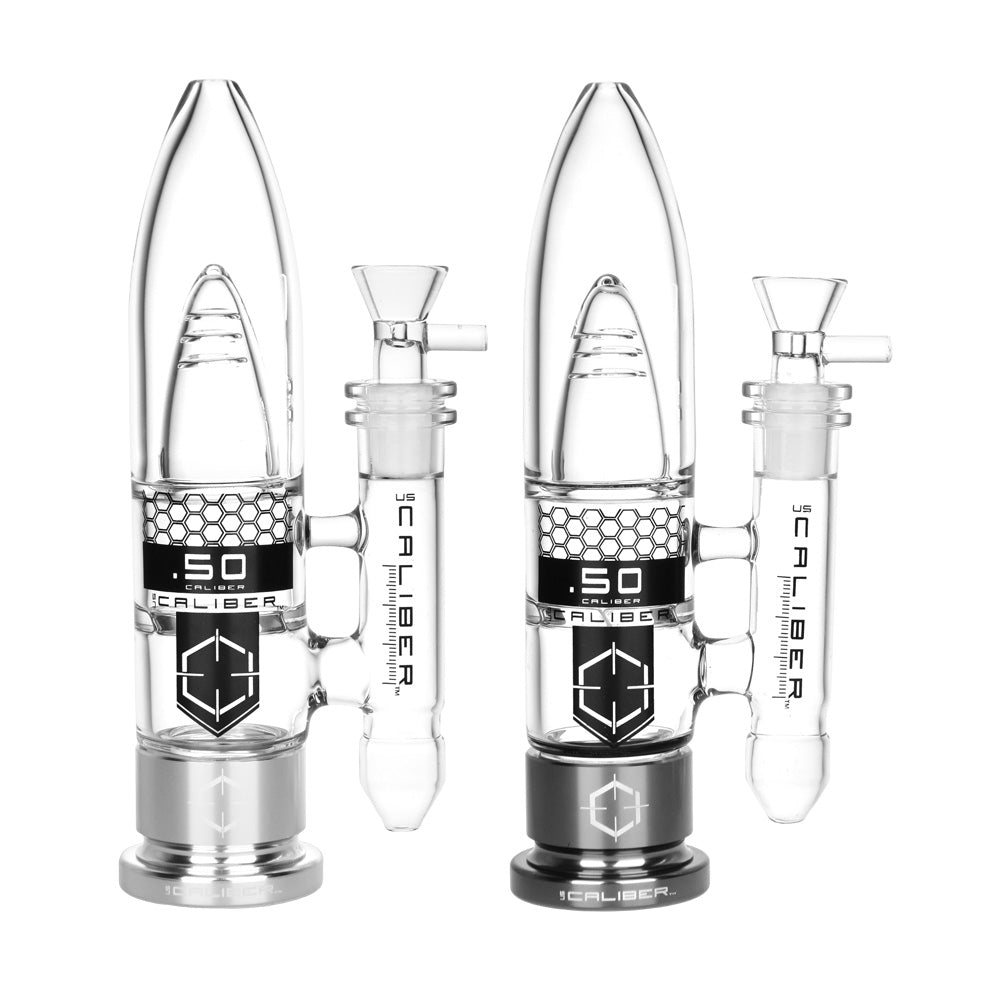 US Caliber Designs .50 Borosilicate Glass Water Pipe with 19mm Female Joint, Front and Side Views