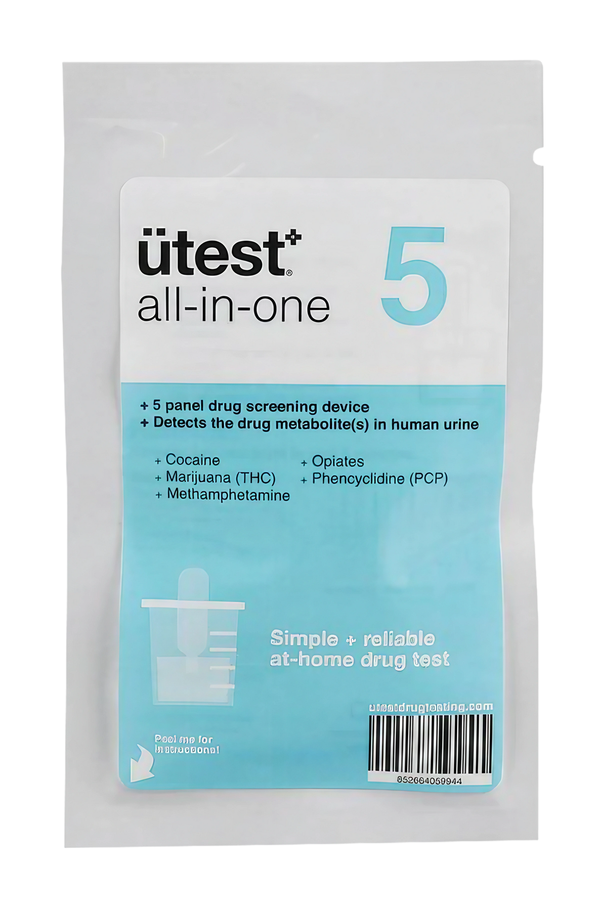 uTest 5 Panel Drug Test Kit Front View, Portable Design for THC, COC, METH, OPI, PCP Detection