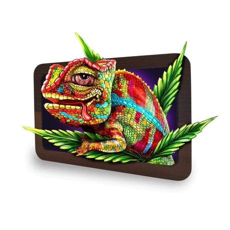 V Syndicate Dalirious Metal Rolling Tray with Colorful Chameleon Design - Top View