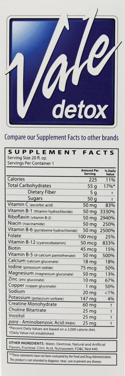 Vale Detox Solution 4X One Hour - 20oz Citrus flavor, front view with supplement facts