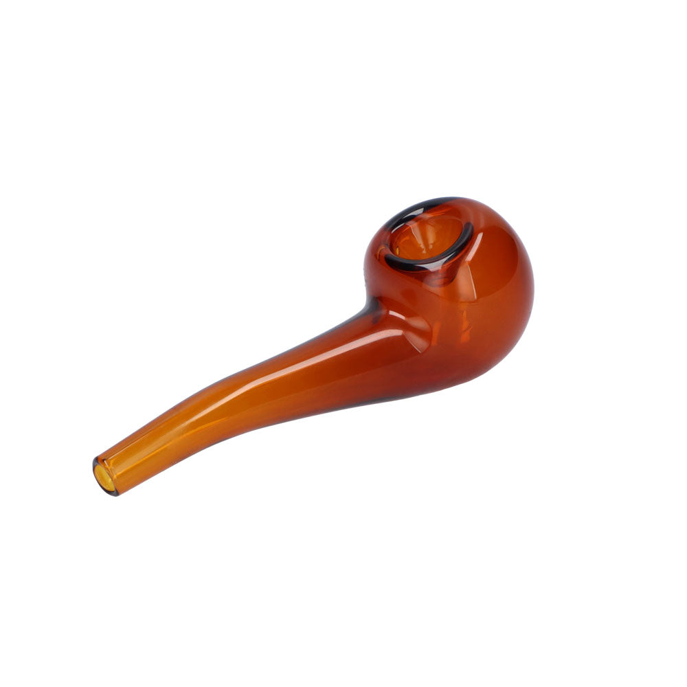 Amber Valiant Glass Spoon Pipe - 4" Bent Stem Portable Design on White Background