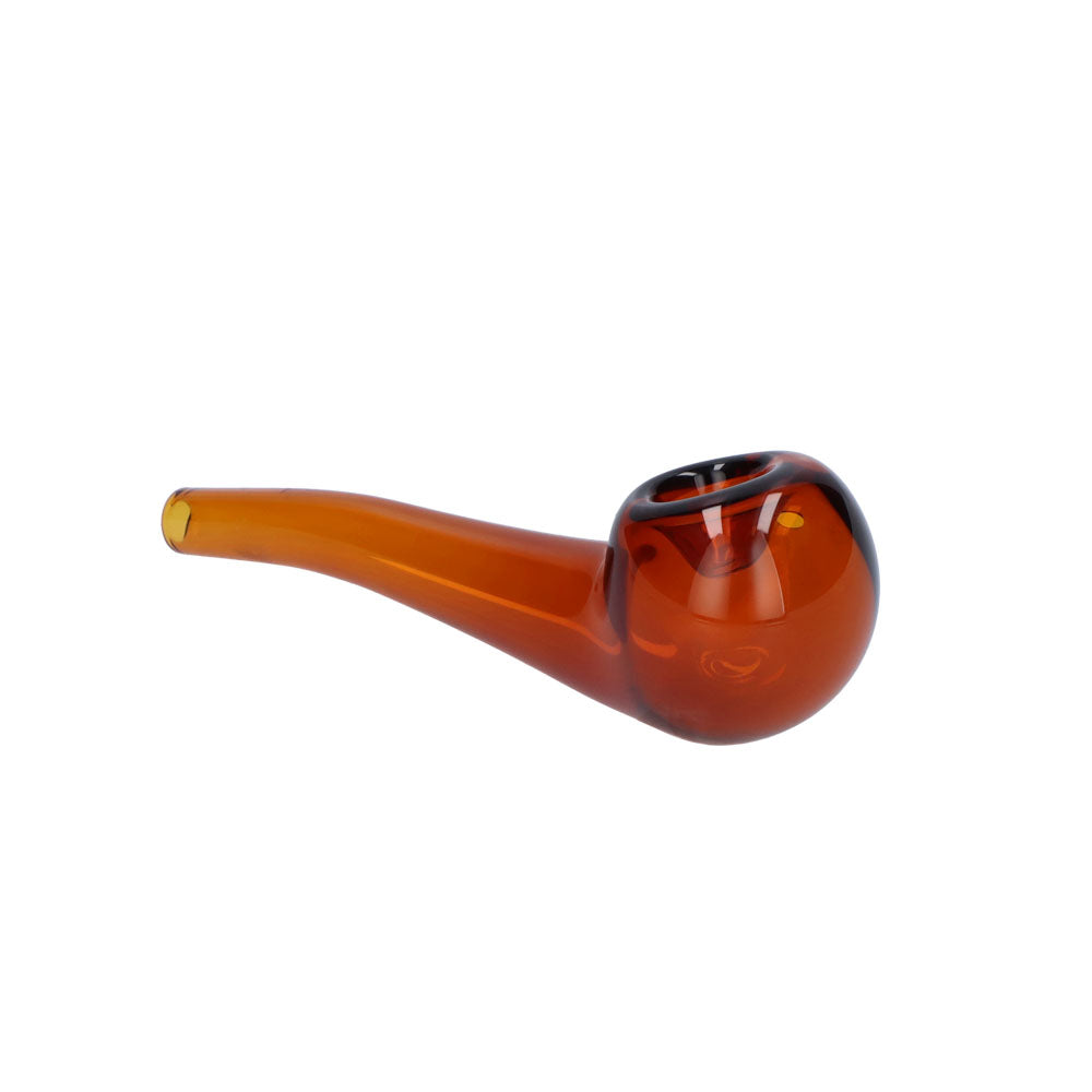 Valiant Glass Spoon Pipe - Amber 4" Bent Stem, Compact Borosilicate Glass, Side View