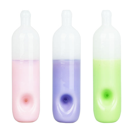 Trio of Vape Pen Inspired Glass Hand Pipes in Pink, Purple, and Green - 4.75" Borosilicate
