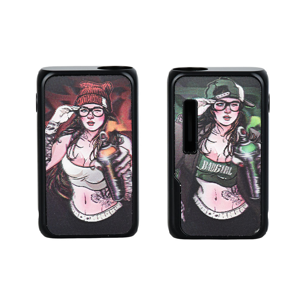 Vapmod Dragoo 3D Cartridge Vape, front and back view, black with novelty design, 650mAh battery, portable