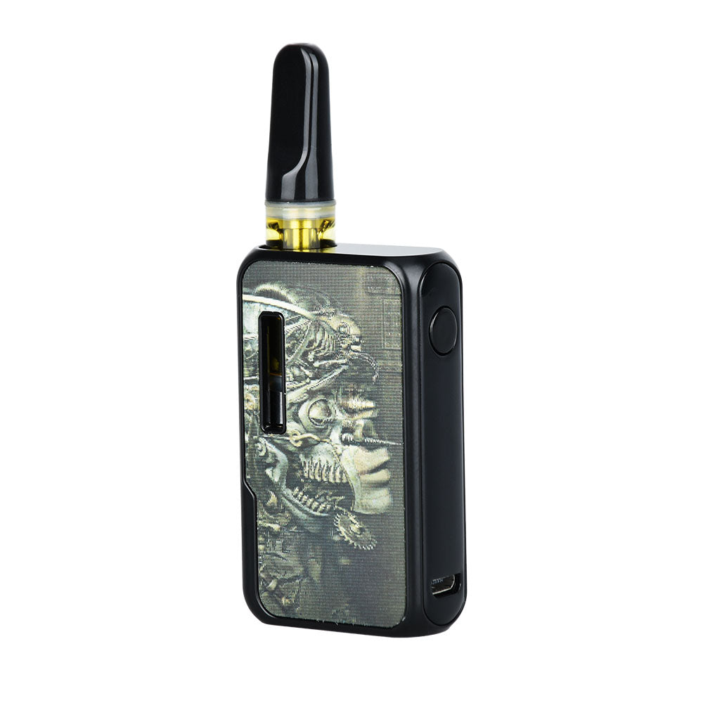 Vapmod Dragoo 3D Cartridge Vape in Black with Intricate Design, Front View, 650mAh Battery for Concentrates