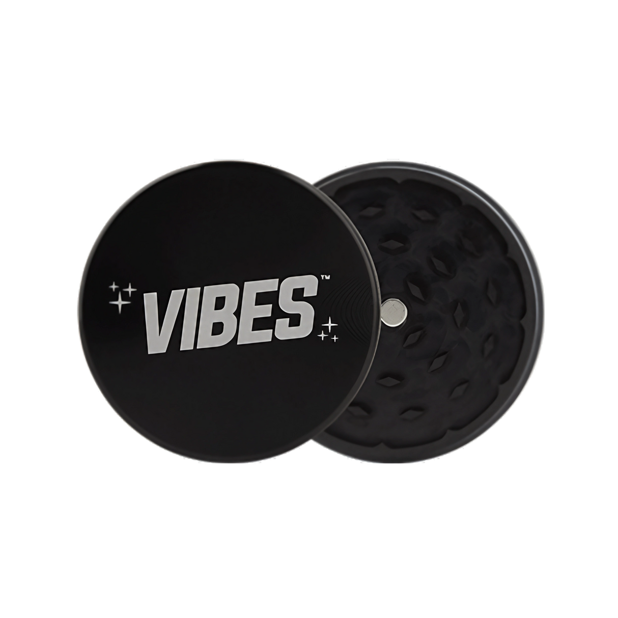 Vibes 2-Piece Aluminum Grinder in Black - 2.5" Compact Design for Dry Herbs, Top View