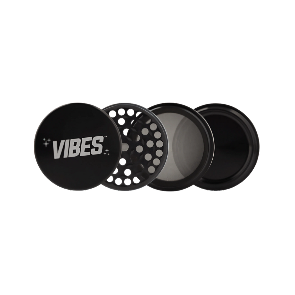 Vibes 4-Piece Black Aluminum Grinder, 2.5" Compact Design, Perfect for Dry Herbs - Top View