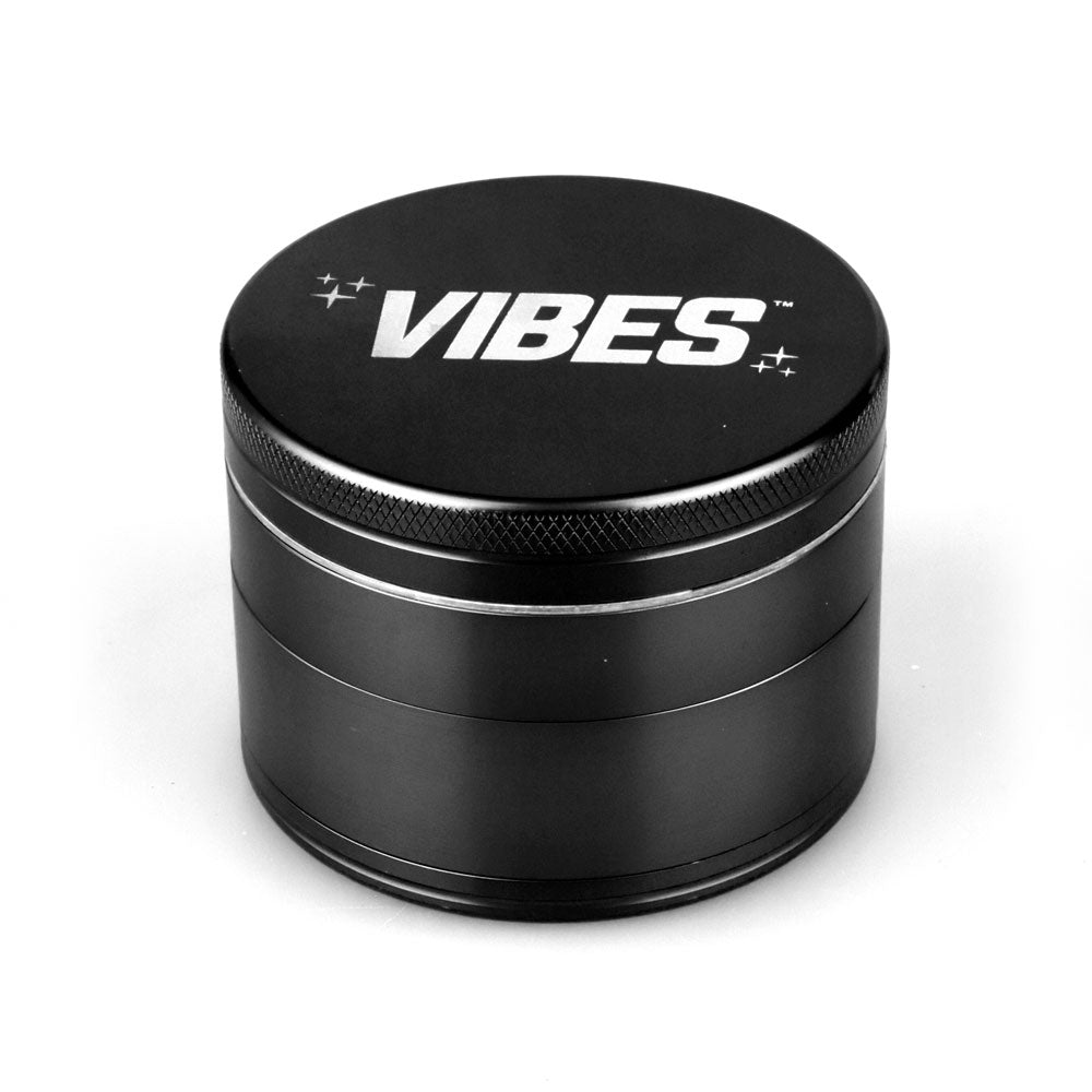 VIBES Anodized Metal Grinder, 4pc, Compact Design, 2.5" Diameter, Black Variant - Front View