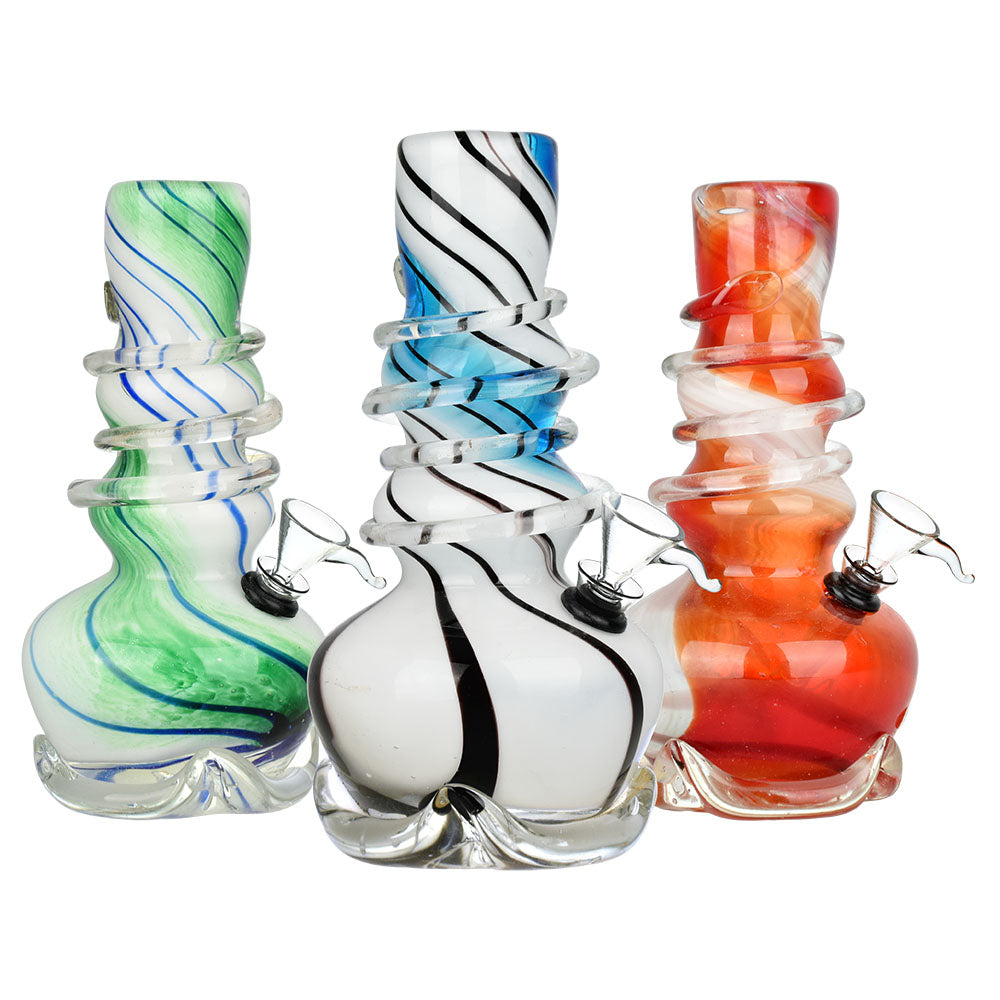 Vivid Vase 8" Soft Glass Water Pipes with Spiral Stripes in Assorted Colors, Front View