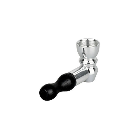 Compact 2" Mini Metal Hand Pipe with Wooden Mouthpiece, Angled Side View