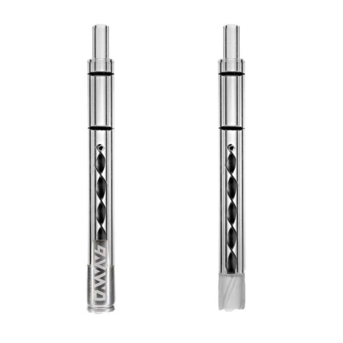 Vortex All Glass Cooling Stem for DynaVap Cap, front and side views on white background