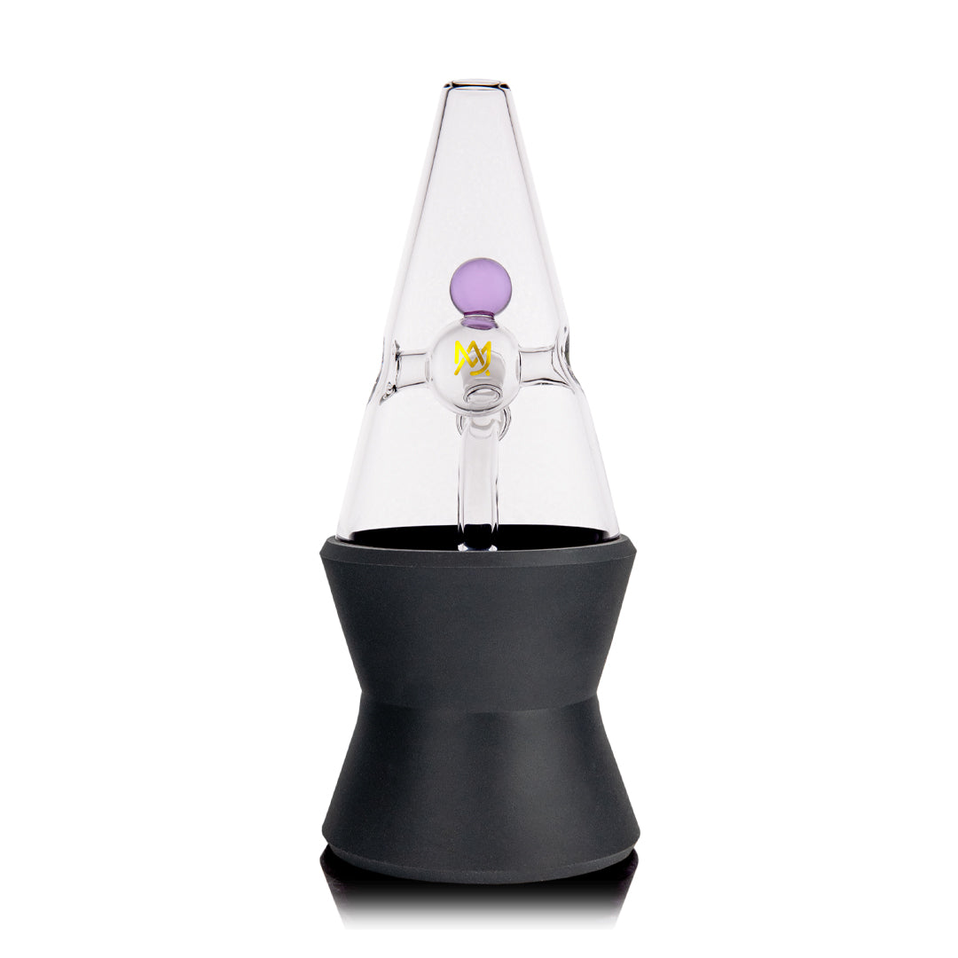 MJ Arsenal Hippie Hitter Pipe front view, borosilicate glass with deep bowl, on seamless white background