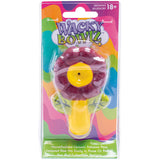 Wacky Bowlz Flower Ceramic Pipe in packaging, front view, colorful and compact for easy travel