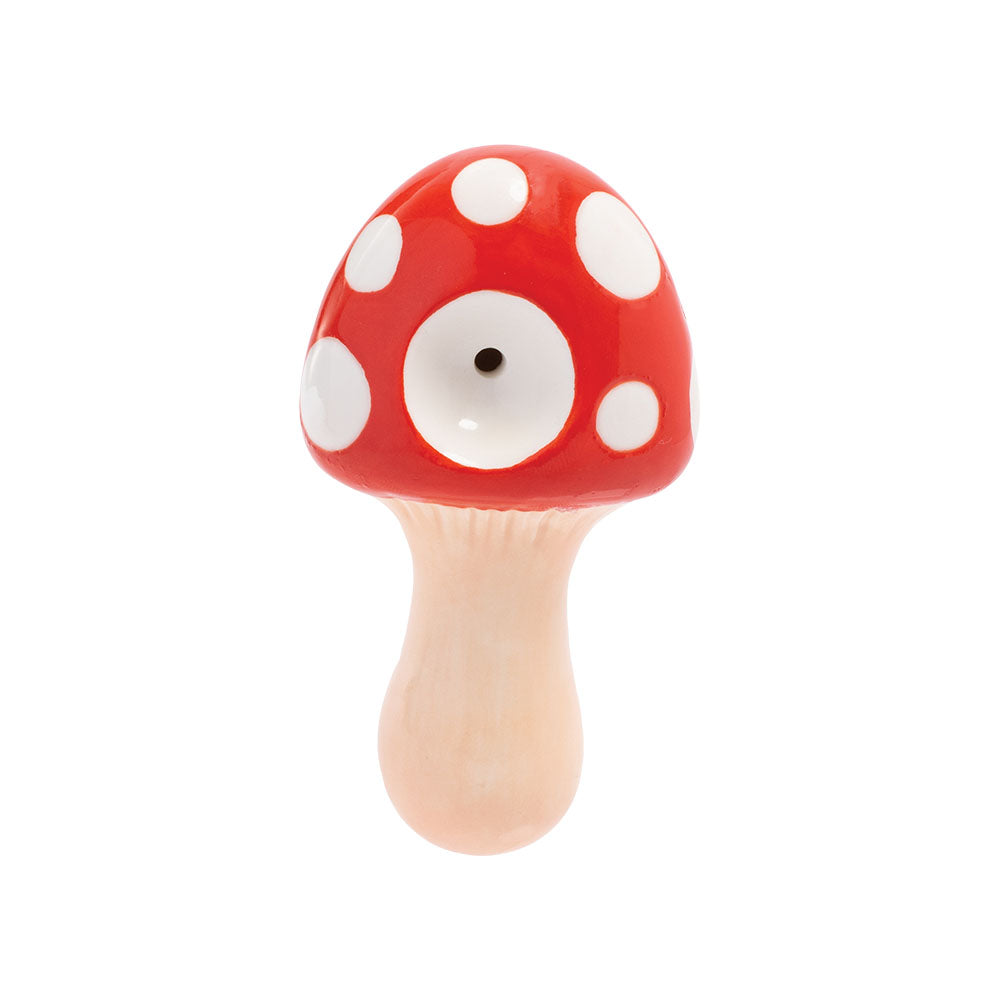 Wacky Bowlz Mushroom-Shaped Ceramic Pipe Front View on White Background