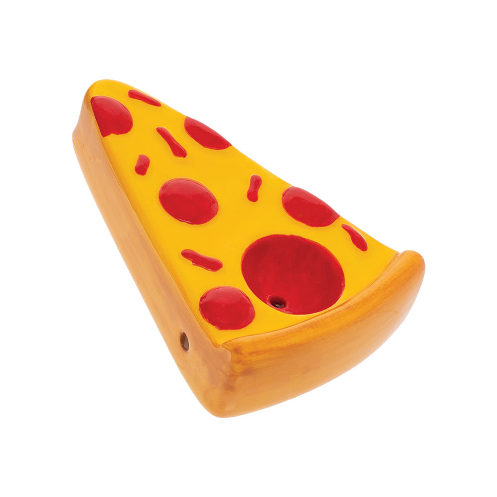 Wacky Bowlz Pizza Ceramic Hand Pipe, Angled View, Novelty Smoking Accessory