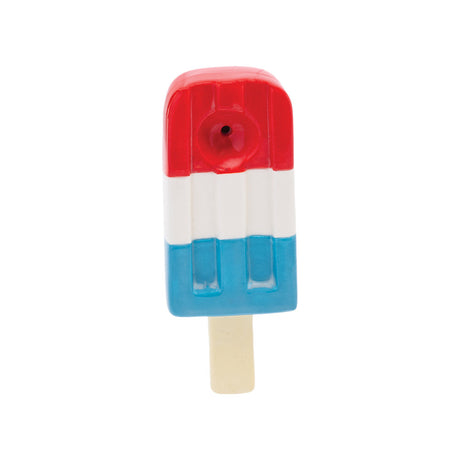 Wacky Bowlz Popsicle Ceramic Hand Pipe, Red/White/Blue, Front View, Compact Design, 4.5" Length