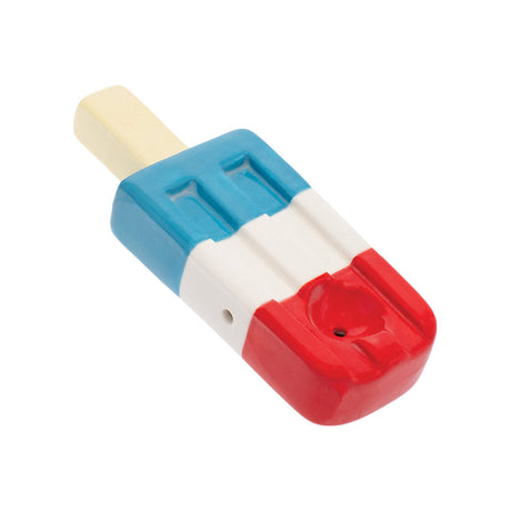 Wacky Bowlz Popsicle Ceramic Hand Pipe in red, white, and blue, portable design for dry herbs, top view