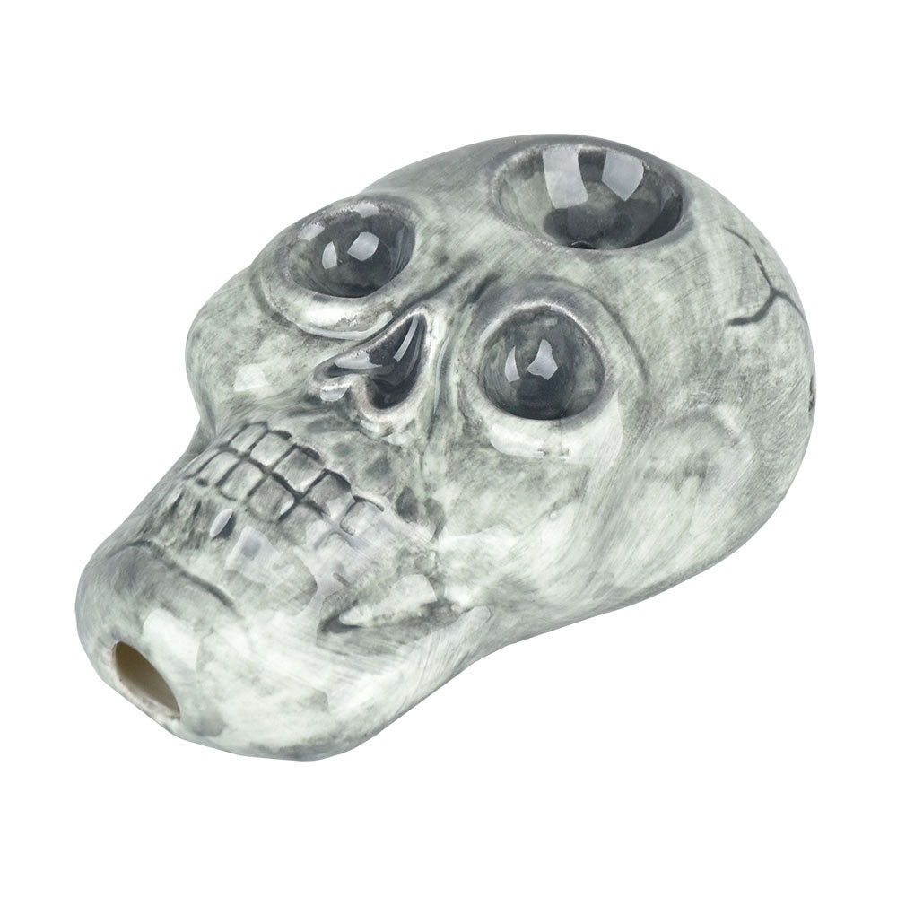 Wacky Bowlz Skull Ceramic Hand Pipe, 3.5" Compact Size, Gray, For Dry Herbs - Top View