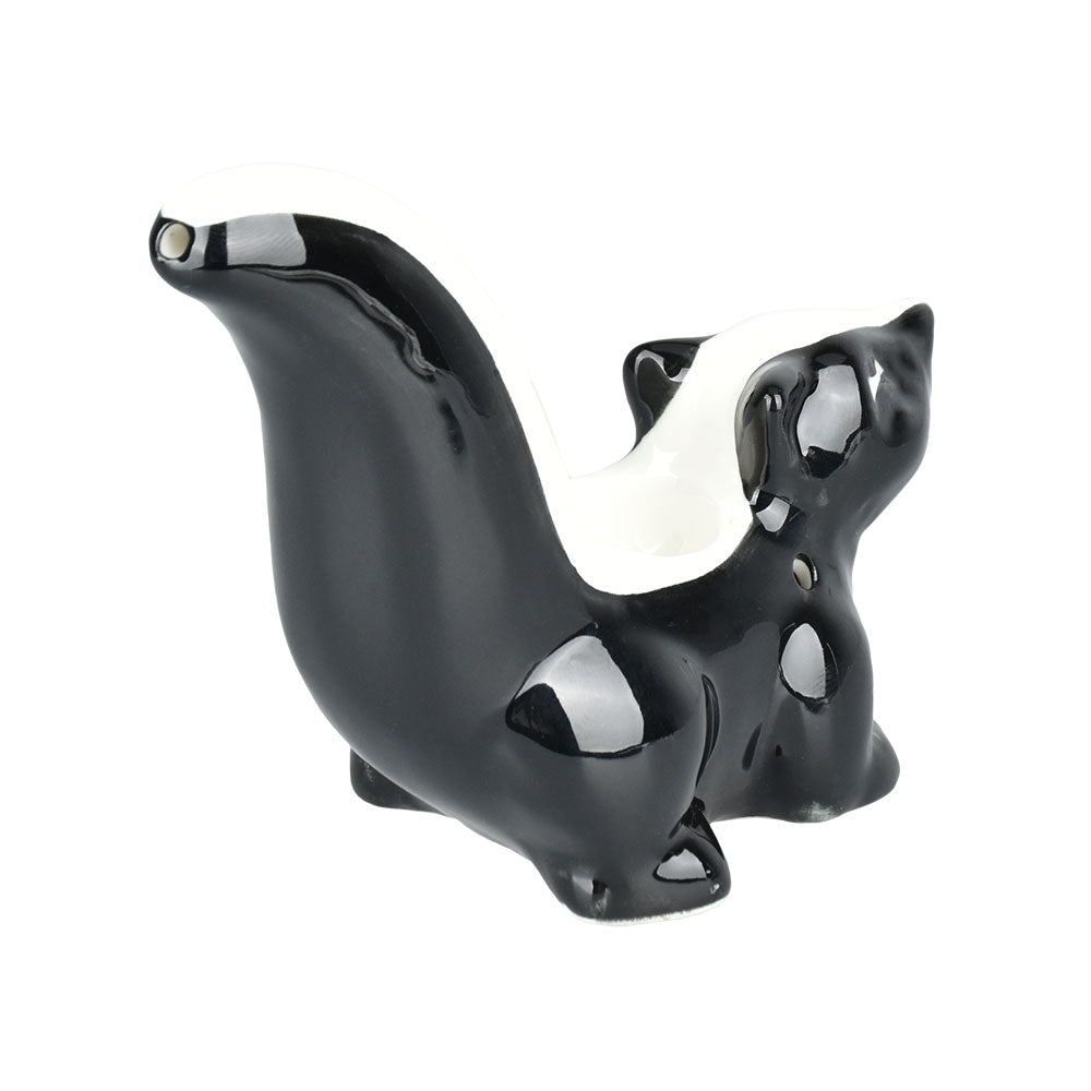 Skunk-shaped Wacky Bowlz Ceramic Hand Pipe in Black and White, 4.5" Compact Design