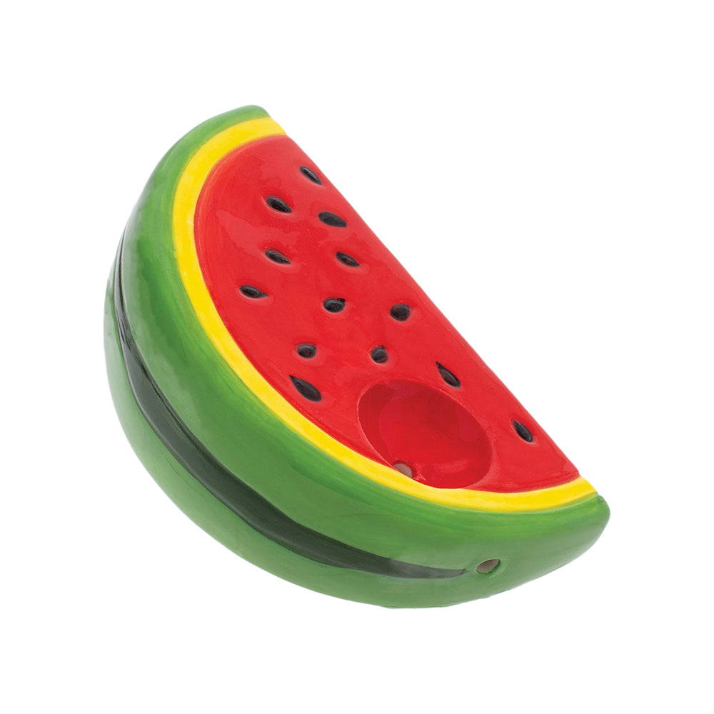 Wacky Bowlz Watermelon Ceramic Hand Pipe, 4.5" Spoon Design, Portable, For Dry Herbs