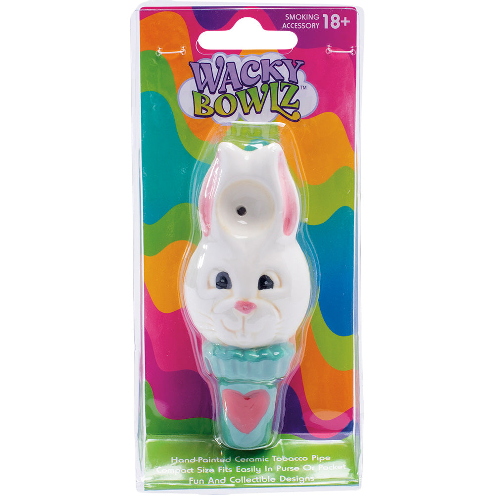Wacky Bowlz White Rabbit Ceramic Hand Pipe, 4.5" Spoon Design, Portable, Front View
