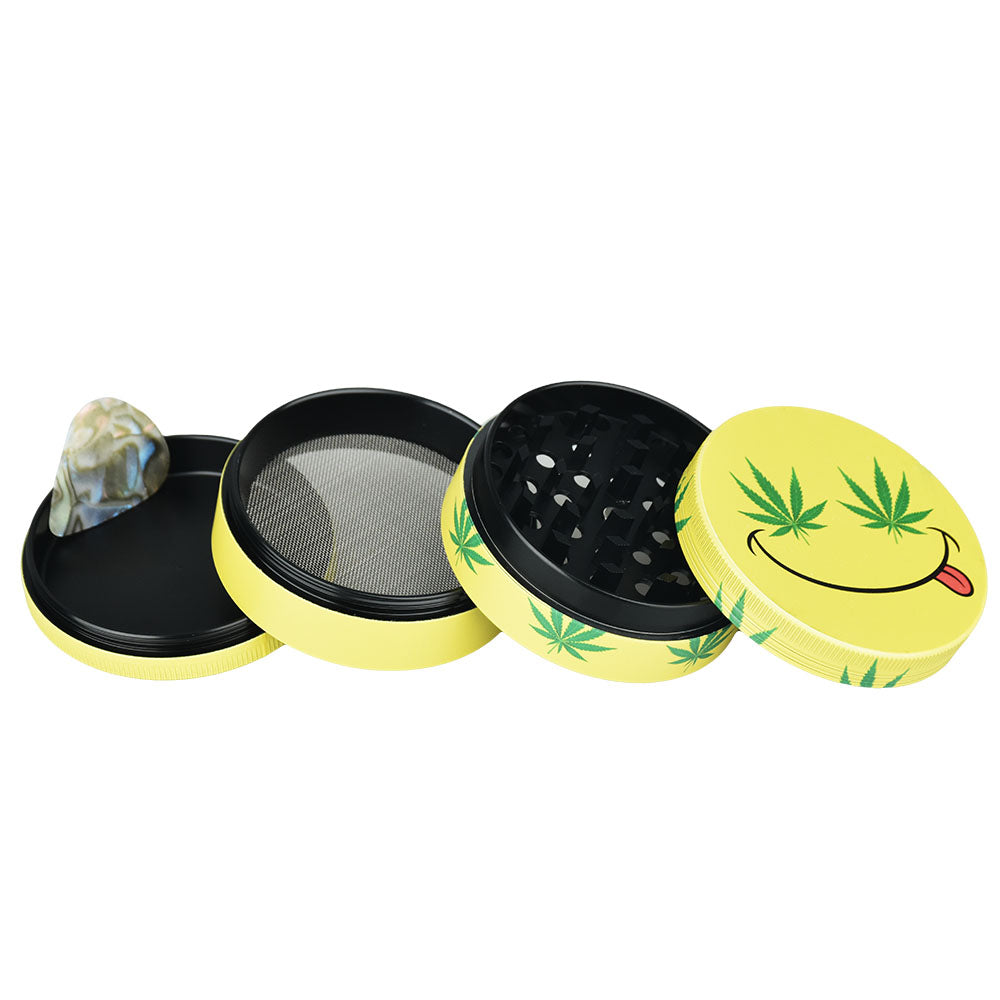 Wacky Grinderz 4pc Metal Herb Grinder, 2.5" Diameter, Assorted Colors, Novelty Design, Top View