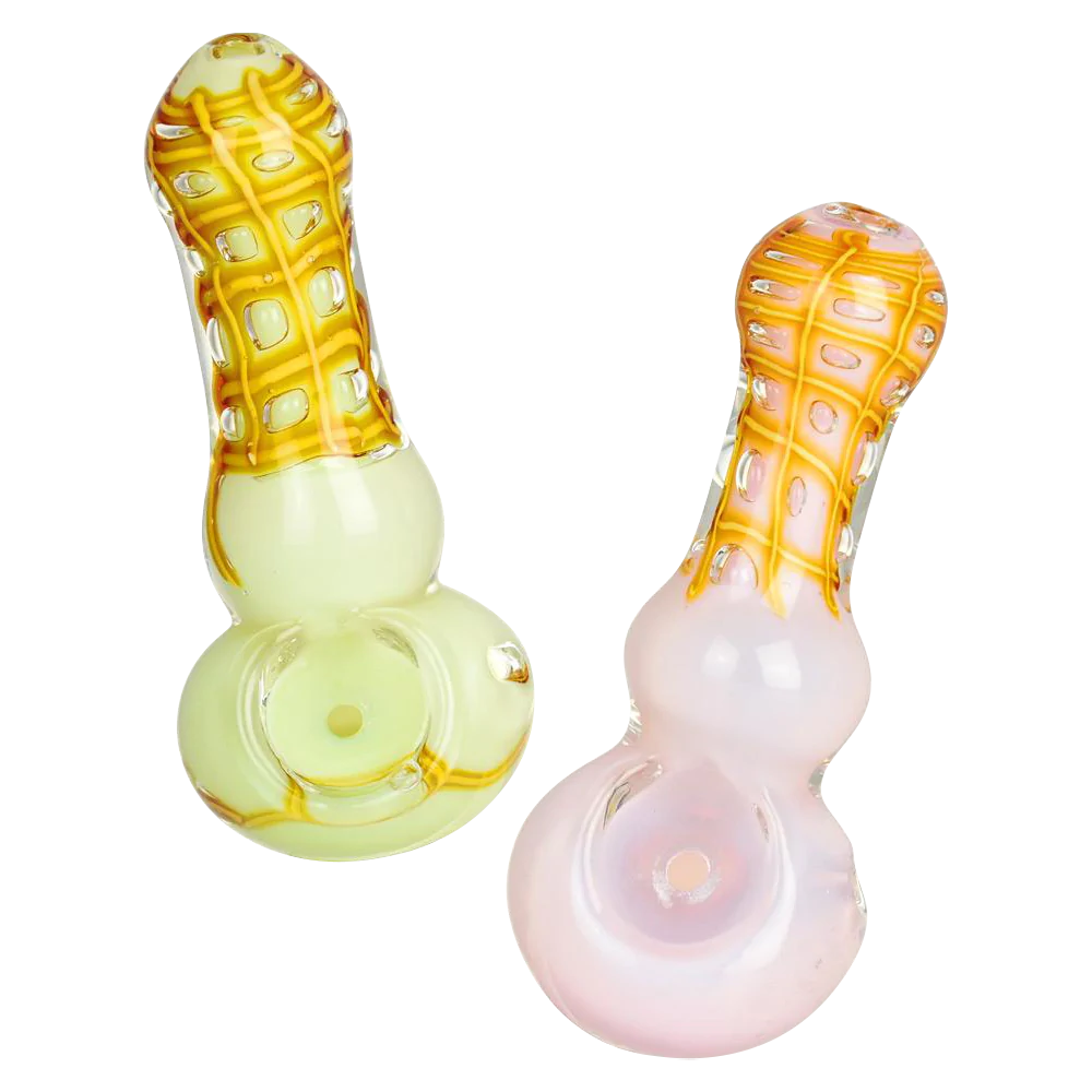 Waffle Cone Bubbled Glass Spoon Pipe, 3.75" Borosilicate, Portable Design, Top View