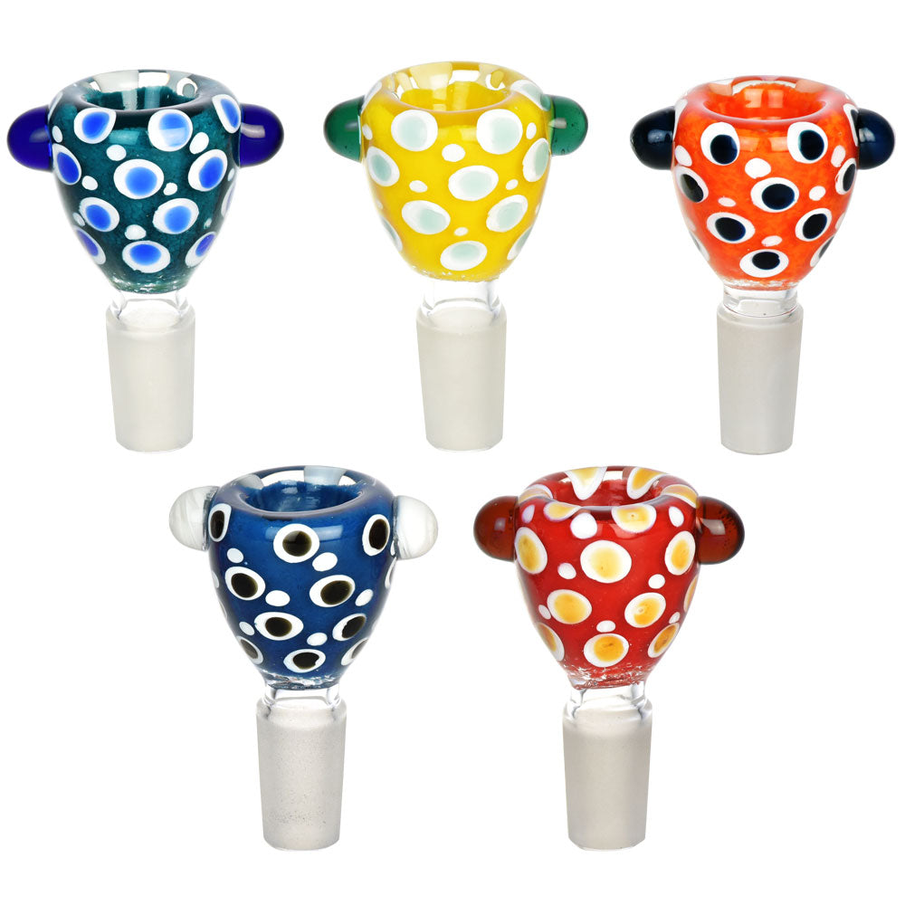 Colorful Watchful Eyes Glass Herb Slides in various colors, front view on white background