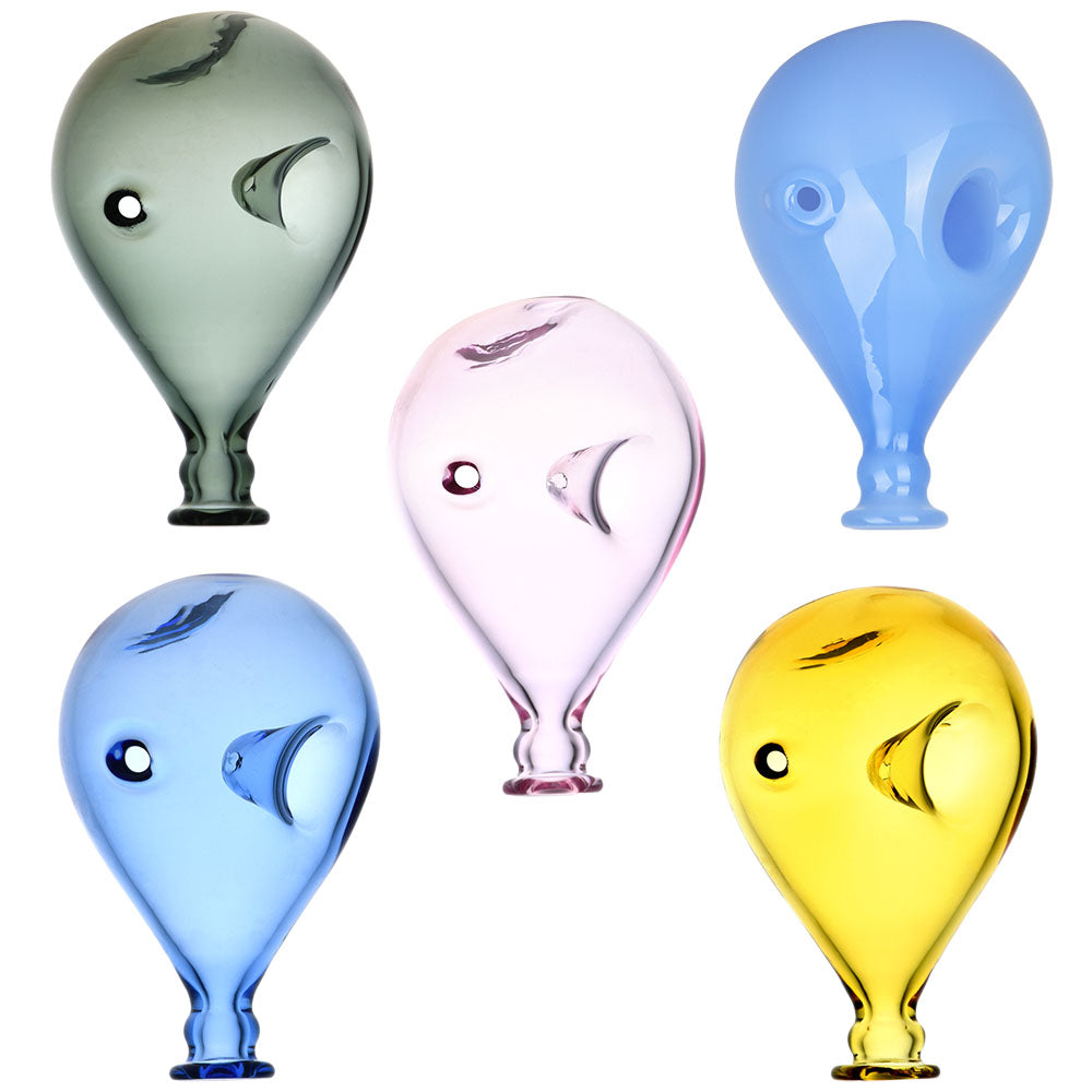 Assorted colors Water Balloon Glass Hand Pipes, 3.25" novelty design, front view on white background