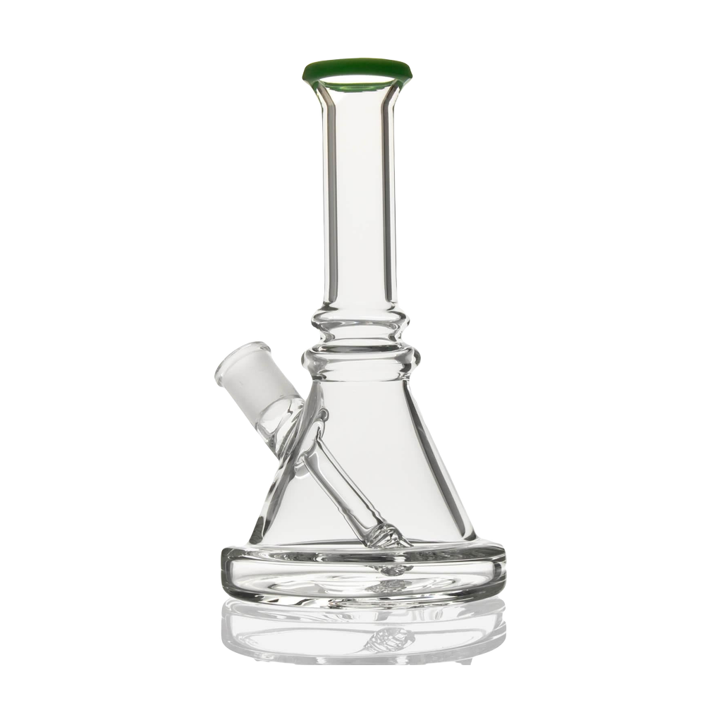 PILOT DIARY Compact 7" Beaker Bong with Green Rim and Diffused Downstem - Front View