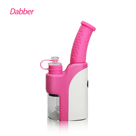 Waxmaid 6.73'' Electric Dab Rig in Pink and White with Glass Percolator and Silicone Body