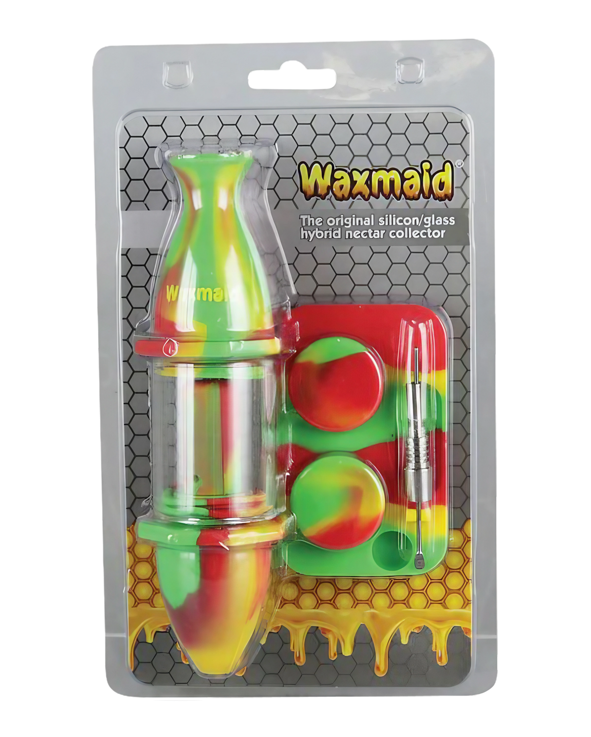 Waxmaid Silicone Nectar Straw Kit in Assorted Colors with Glass Container, Front View