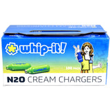 Whip-It! N2O Cream Chargers 100 Pack, front view on seamless white background