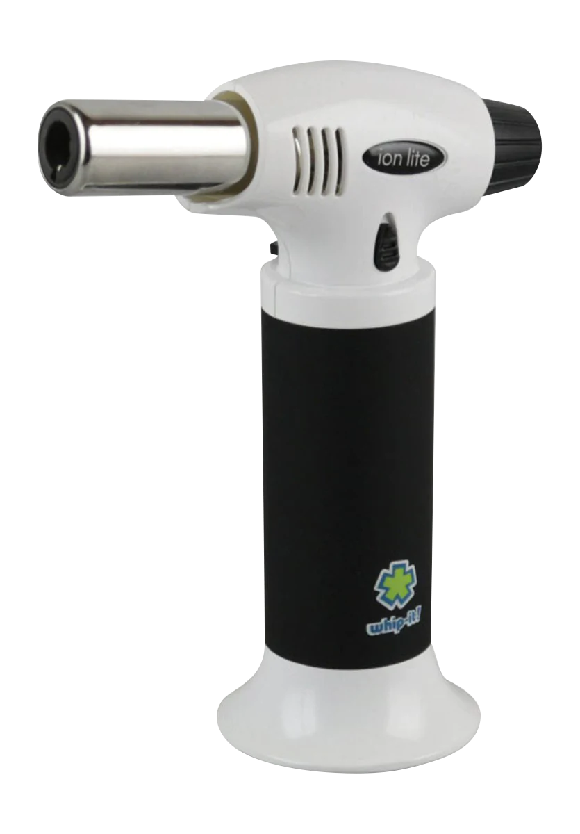 Whip-it! Ion Lite Torch Lighter in Black and White, Portable 6" Size, Front View