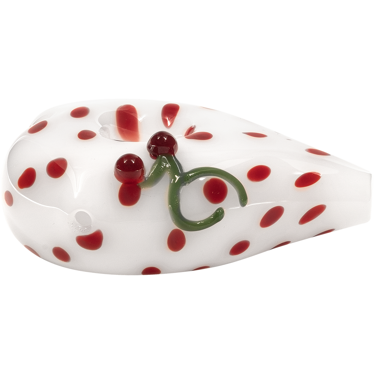 LA Pipes White Heart-Shaped Hand Pipe with Red Dots, Borosilicate Glass, Side View
