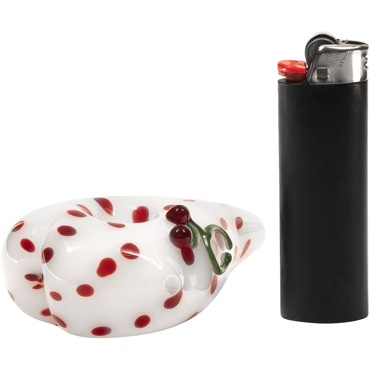 LA Pipes White Heart-Shaped Borosilicate Glass Hand Pipe - Compact Side View