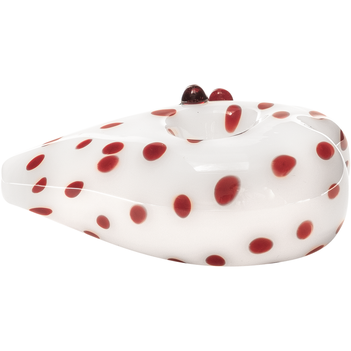 LA Pipes White Heart-Shaped Hand Pipe with Red Dots, Borosilicate Glass, Top View